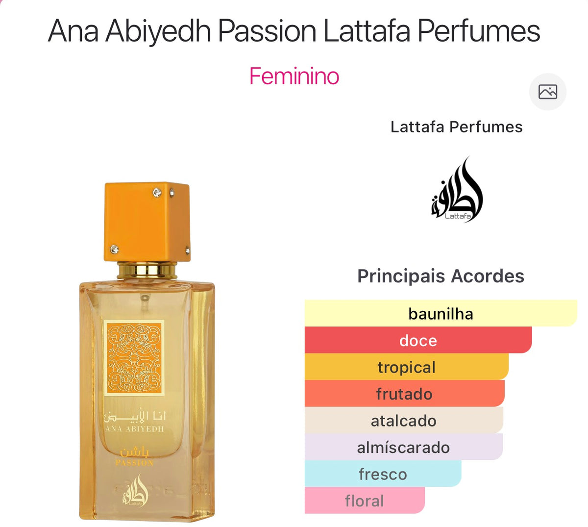 Ana Abiyedh Passion de Lattafa Perfumes 80ML